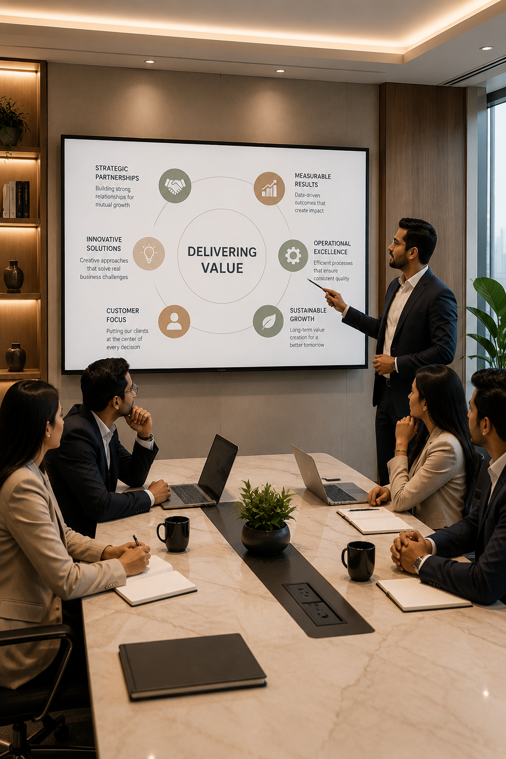 Team presenting value delivery strategy
