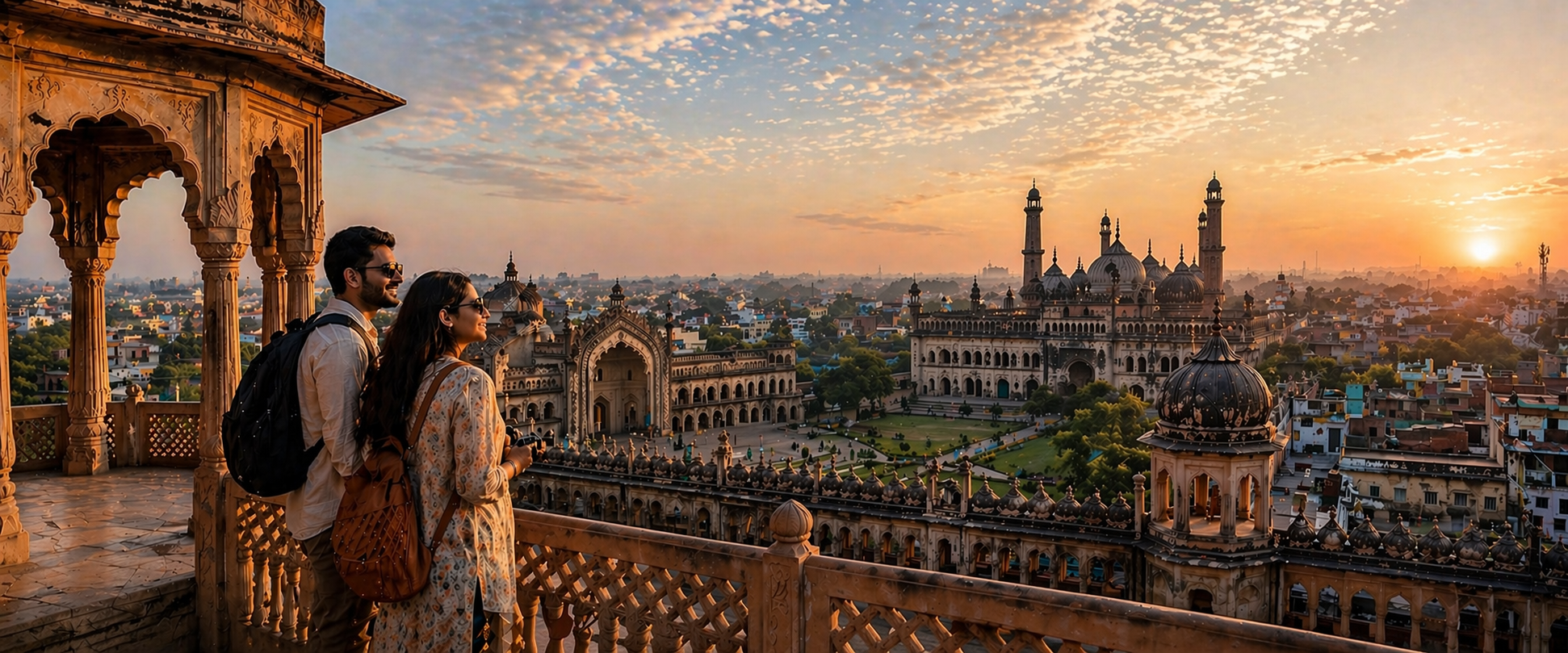 Lucknow city skyline at sunset