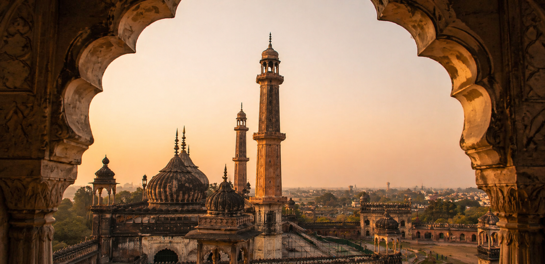 Lucknow city skyline at sunset